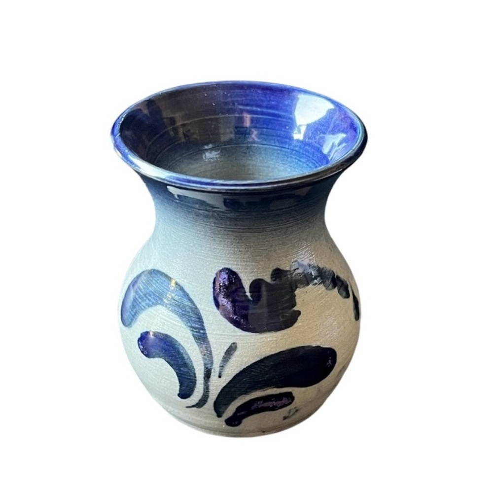 Gres D’Alsace Mini Vase Pottery Blue and Cream